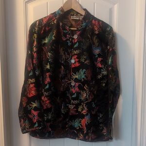 Chico’s Asian Mandarin Collar Silk Blend Brocade Light Jacket Size 1 (8)